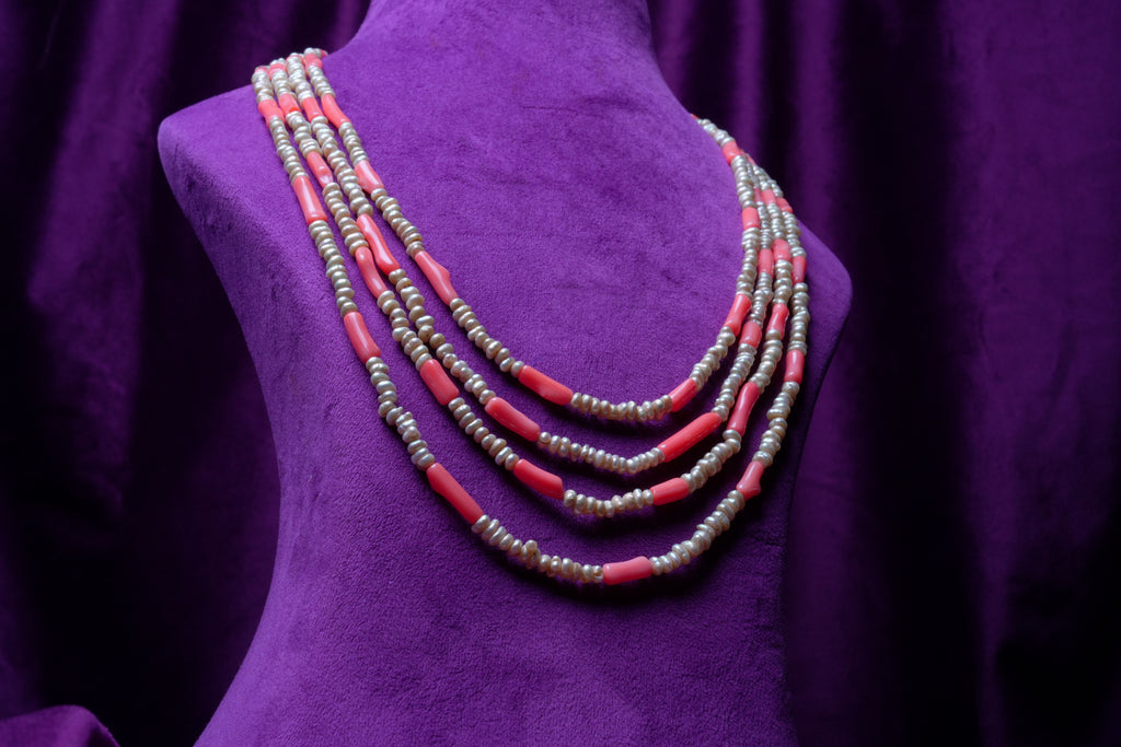 The Venetian shapeless Coral & Moti 4-Layered beads strand