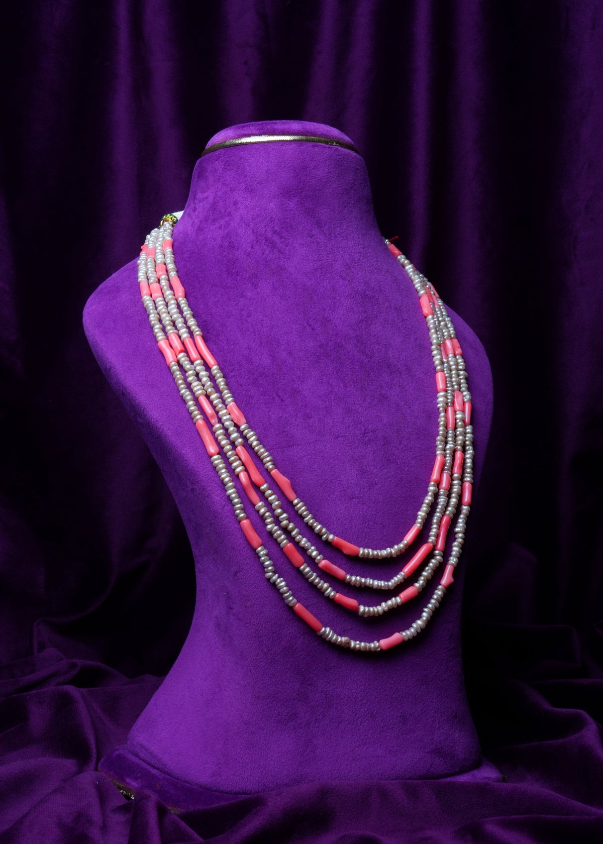 The Venetian shapeless Coral & Moti 4-Layered beads strand