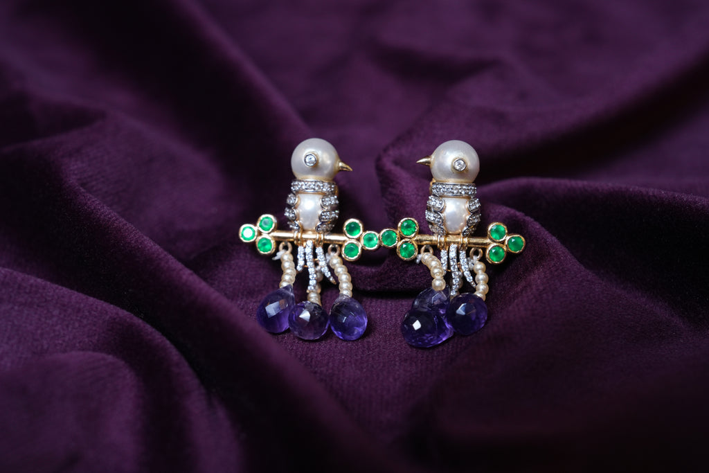 The imperial love birds Amythyst necklace with earrings set