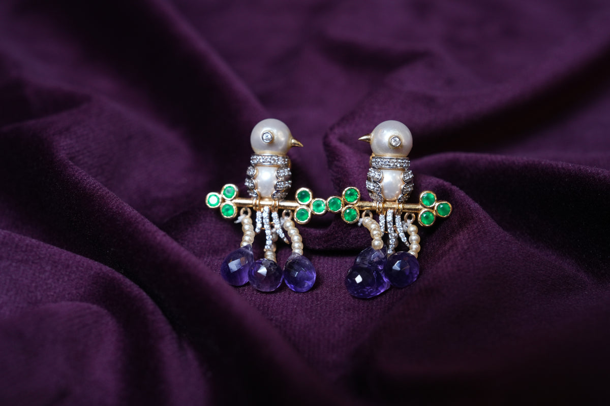 The imperial love birds Amythyst necklace with earrings set