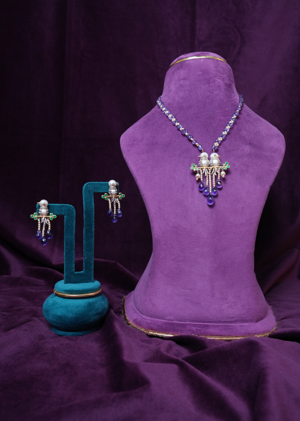 The imperial love birds Amythyst necklace with earrings set