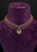Lab Grown Diamond-Shaped Mesh and Pear-Cut Sapphire Blue Stone Art Deco Fan Pendant Necklace