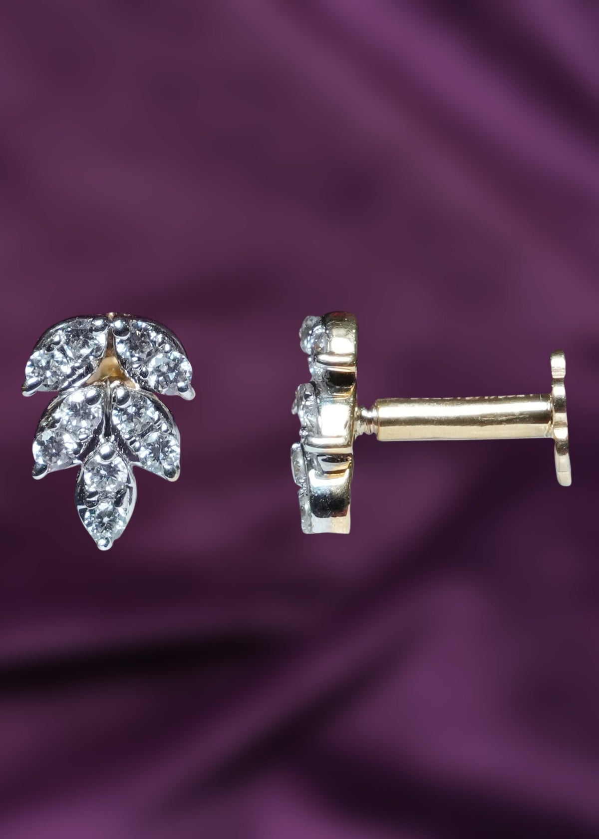 Vajra Patra Leaf Cluster Lab-Grown Diamond Stud Earrings