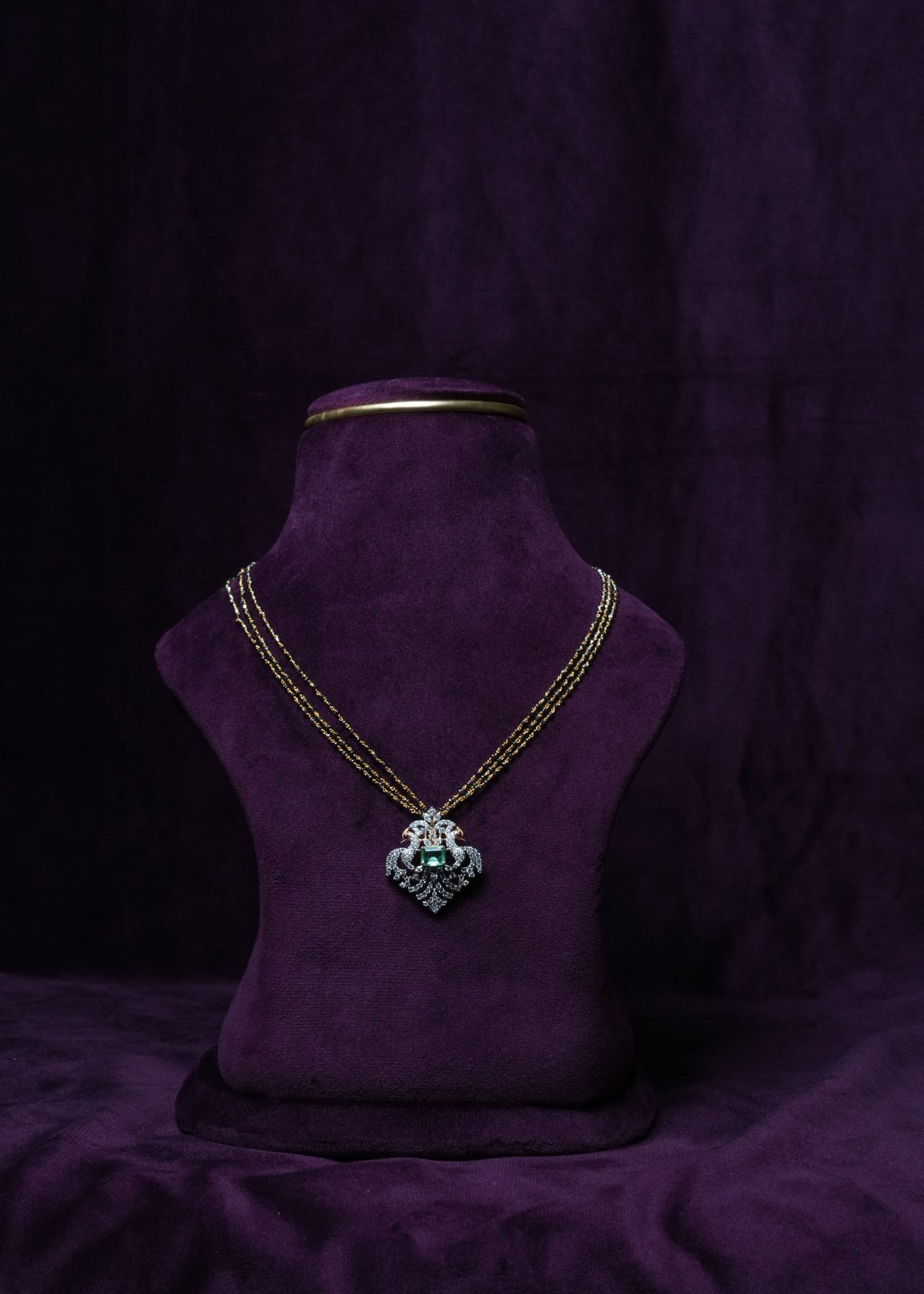 Swarovski emerald cushion cut dual-Mayur Pendant