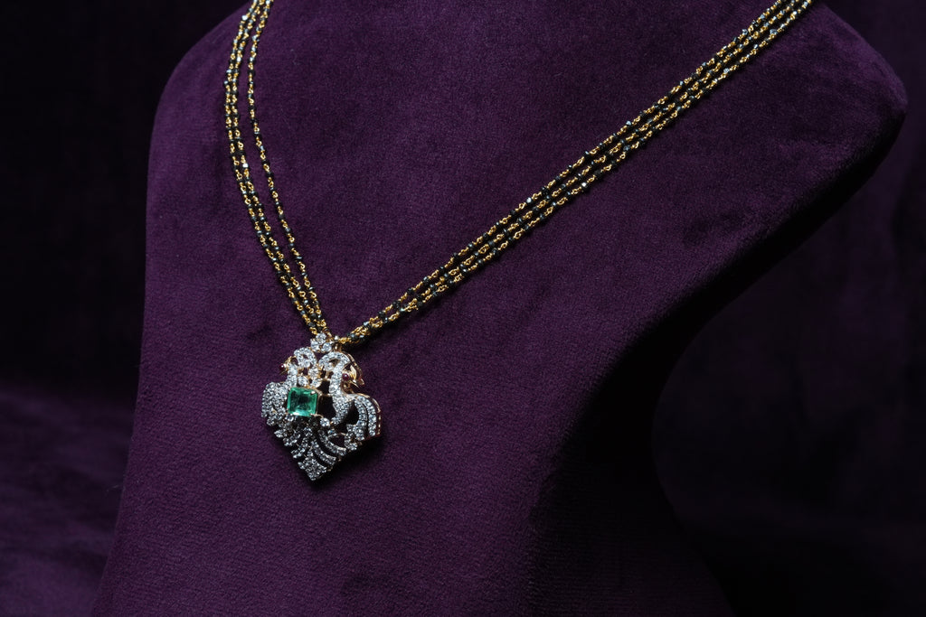 Swarovski emerald cushion cut dual-Mayur Pendant
