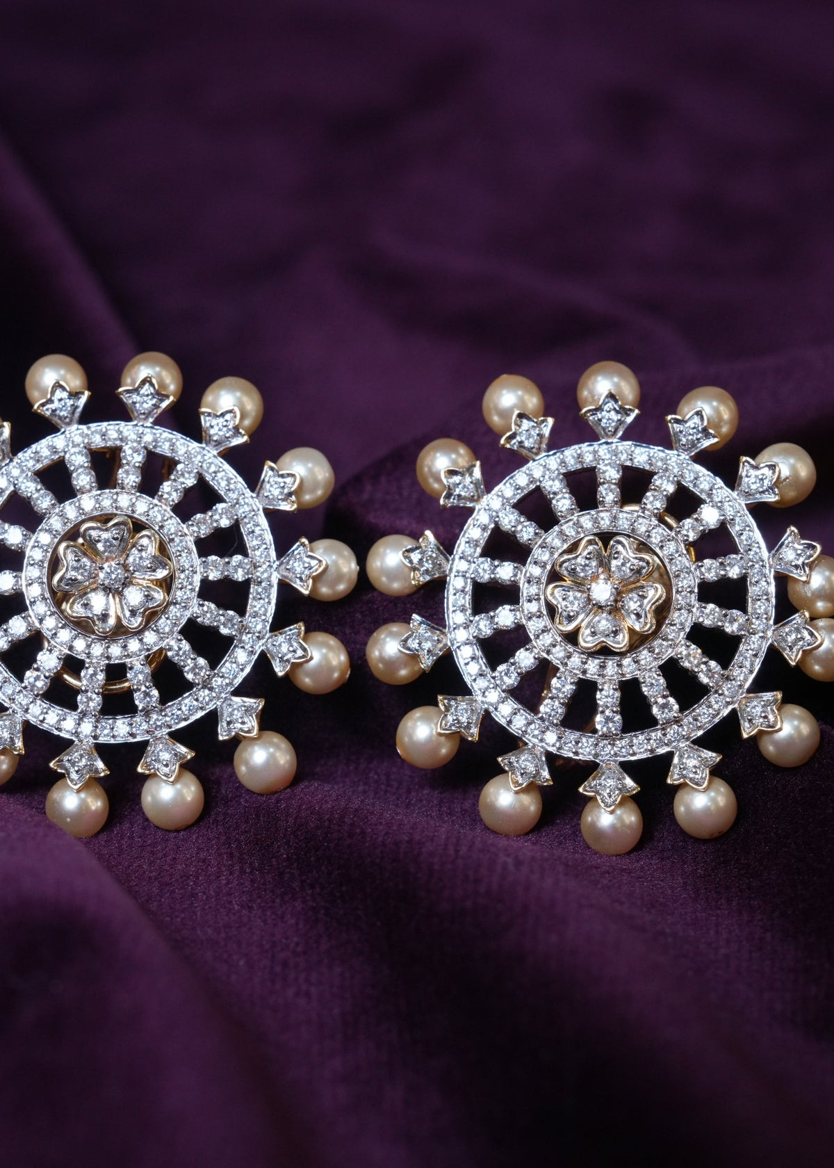 Velvet Aura Pearl chakra & lab-grown Diamond Studs