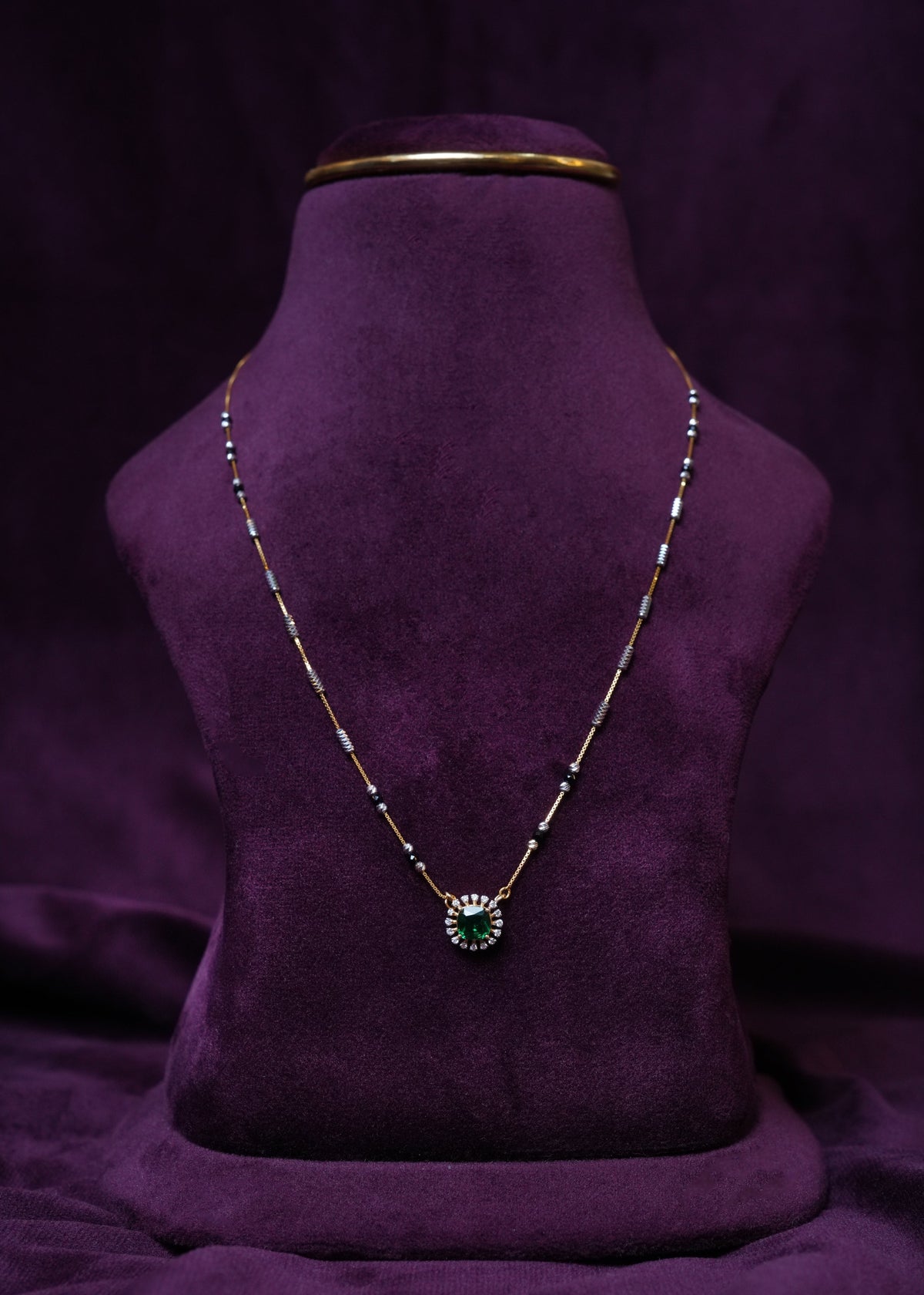 lab-grown diamond Royal Emerald Halo moon light shaped Mangal sutra