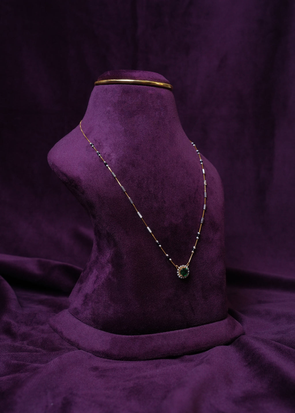 lab-grown diamond Royal Emerald Halo moon light shaped Mangal sutra