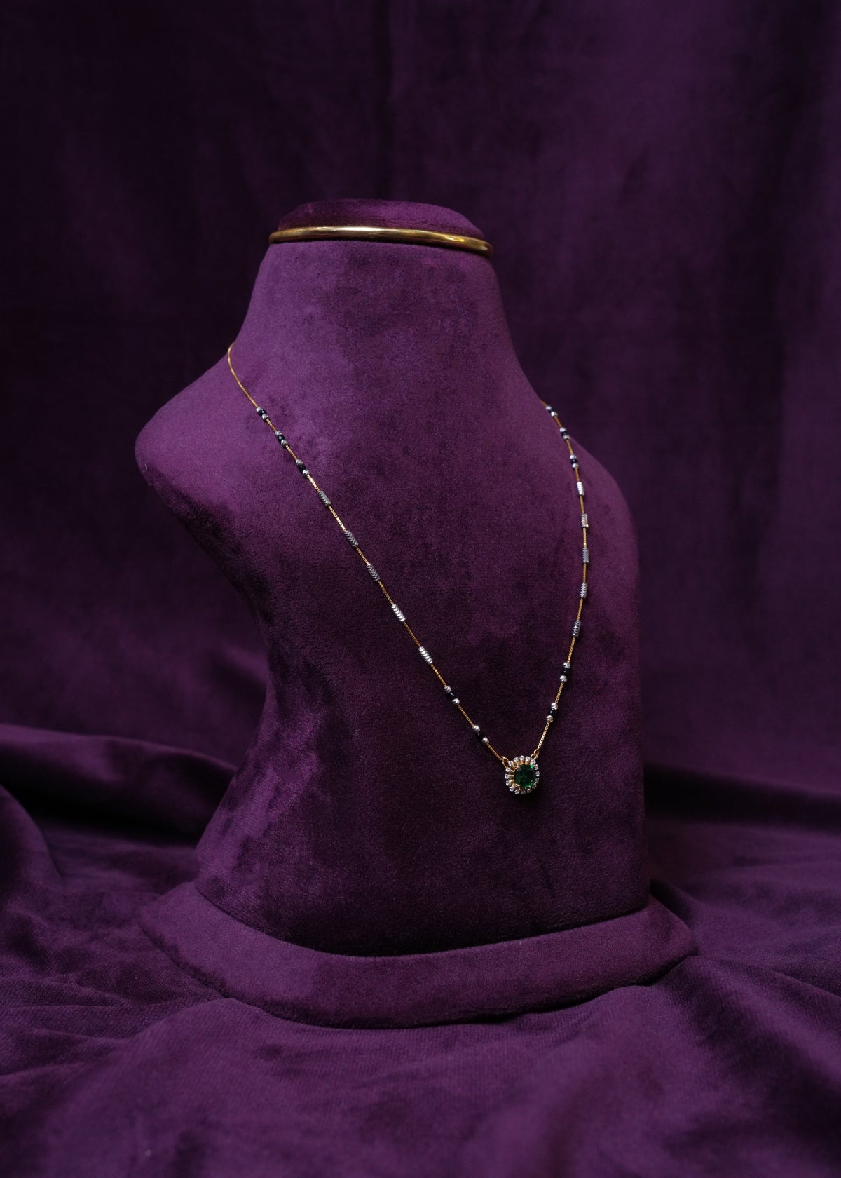 lab-grown diamond Royal Emerald Halo moon light shaped Mangal sutra