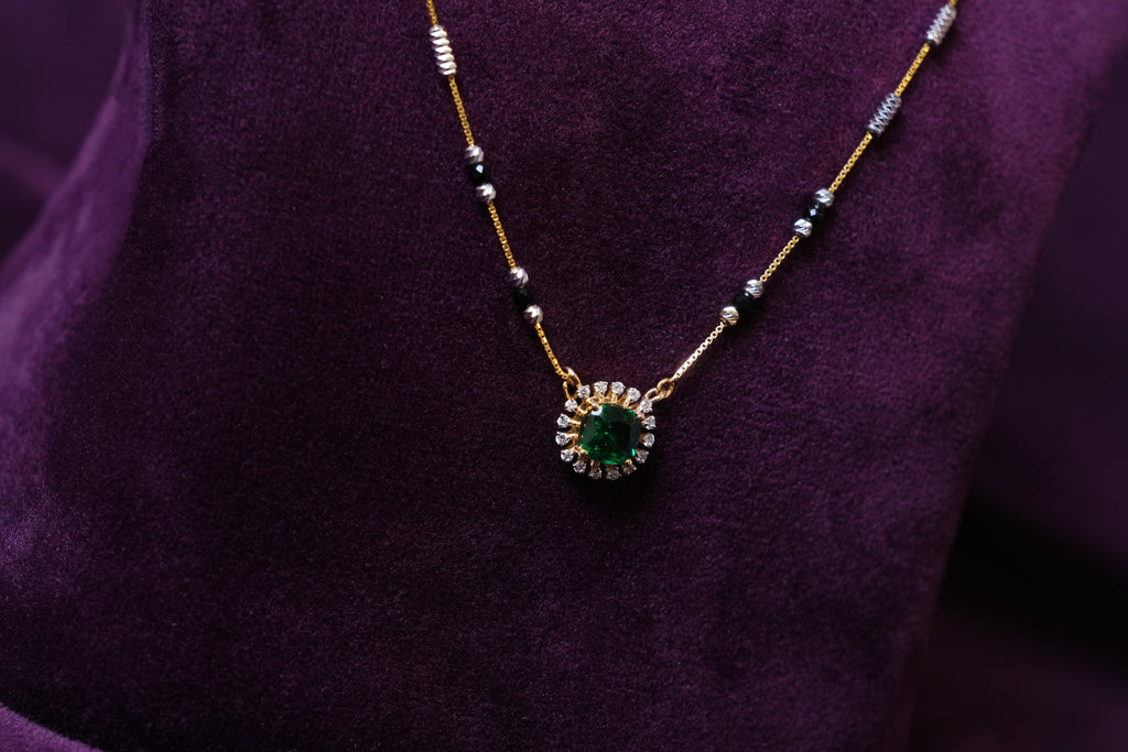 lab-grown diamond Royal Emerald Halo moon light shaped Mangal sutra