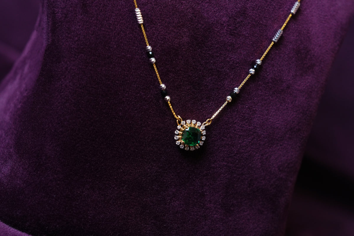 lab-grown diamond Royal Emerald Halo moon light shaped Mangal sutra