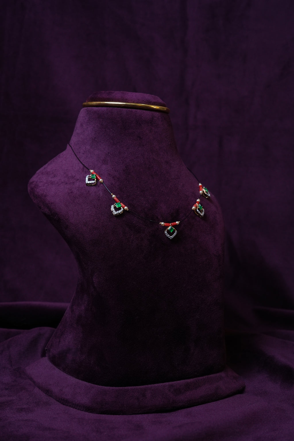 lab-grown diamond and coral invisible Veloura Twilight Charm thread
