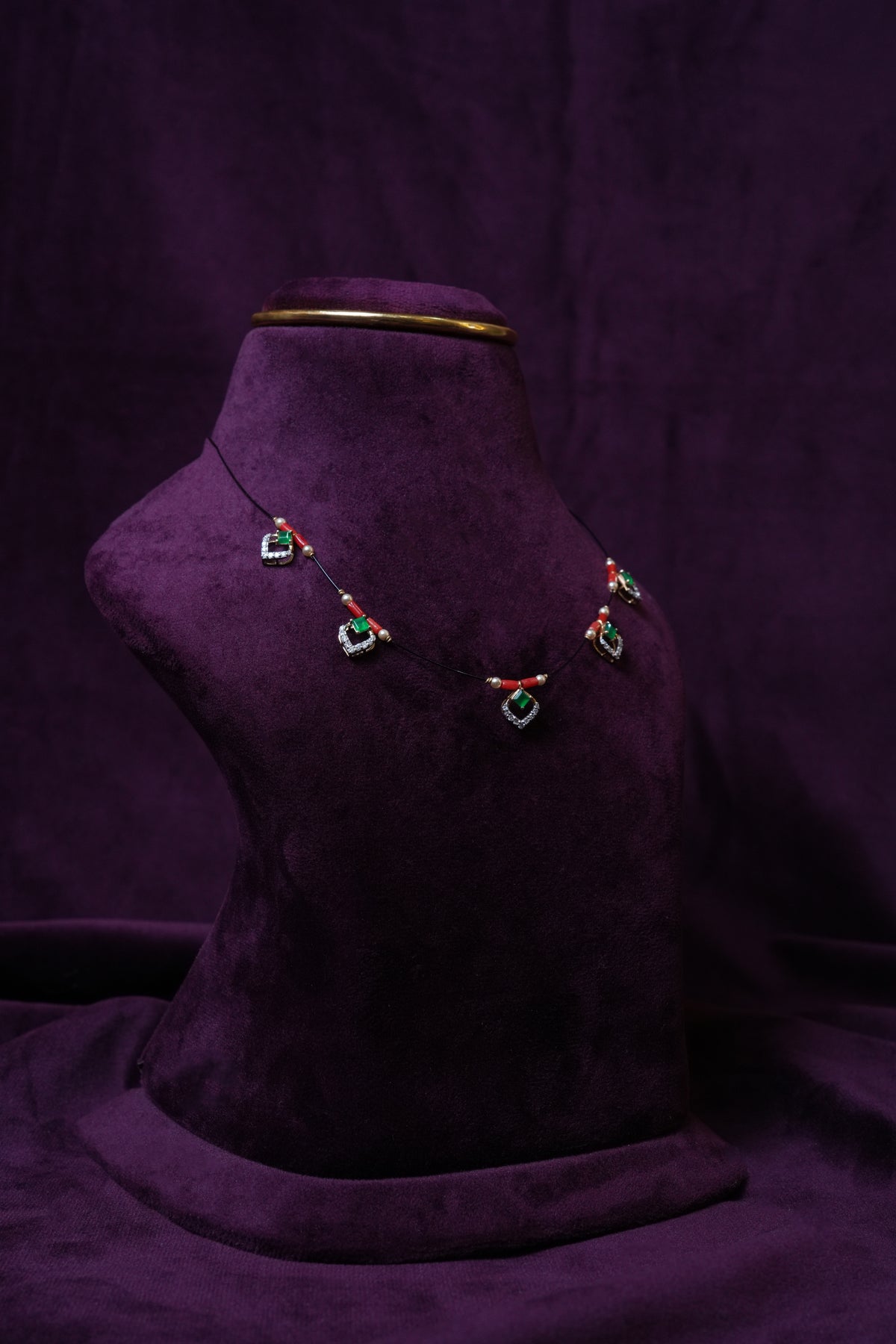 lab-grown diamond and coral invisible Veloura Twilight Charm thread