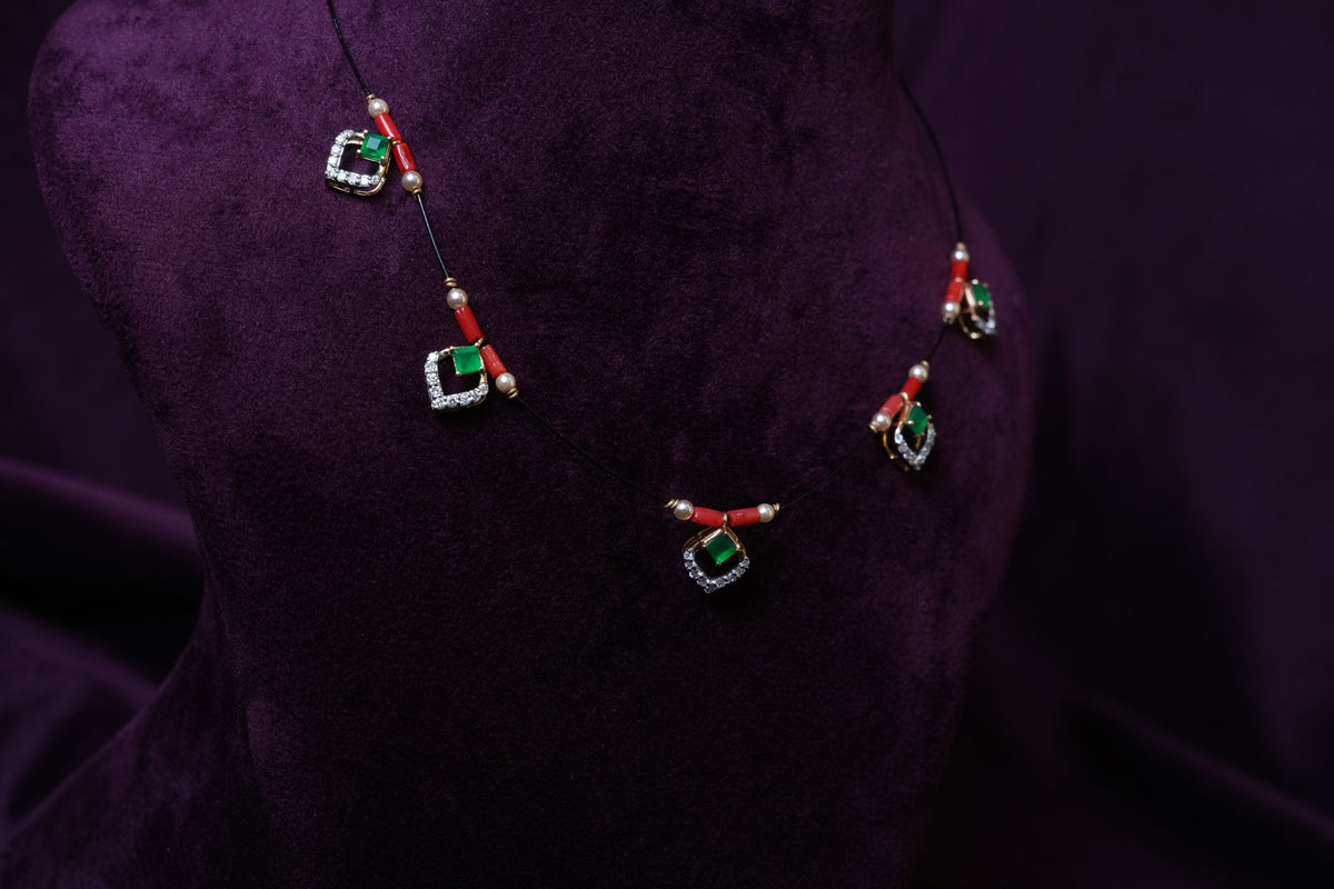 lab-grown diamond and coral invisible Veloura Twilight Charm thread